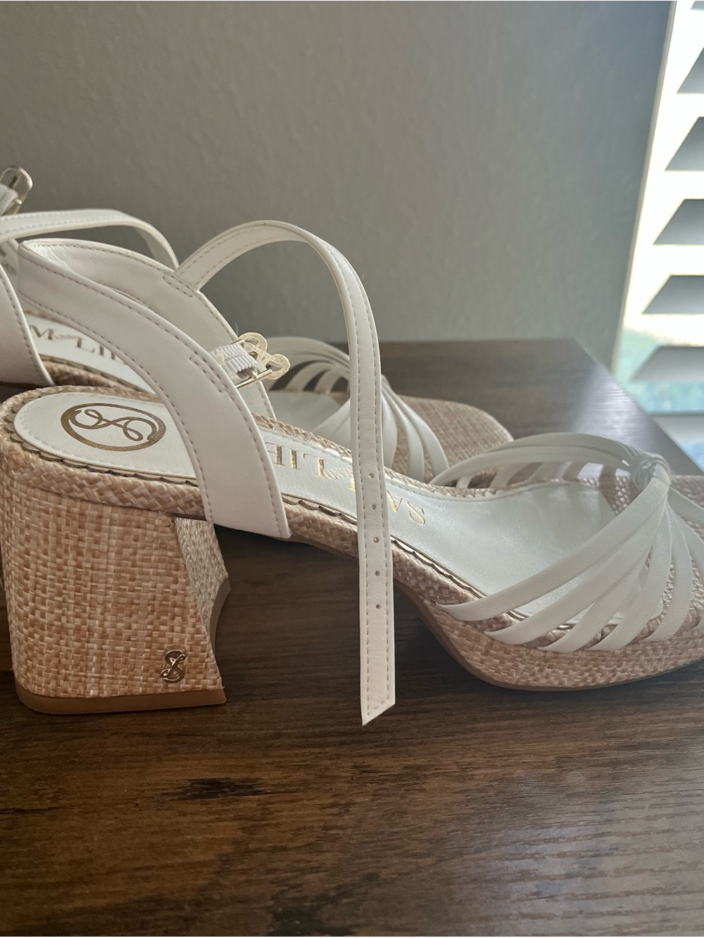 Sam & Libby White Woven Block Heel Wedge Sandals
